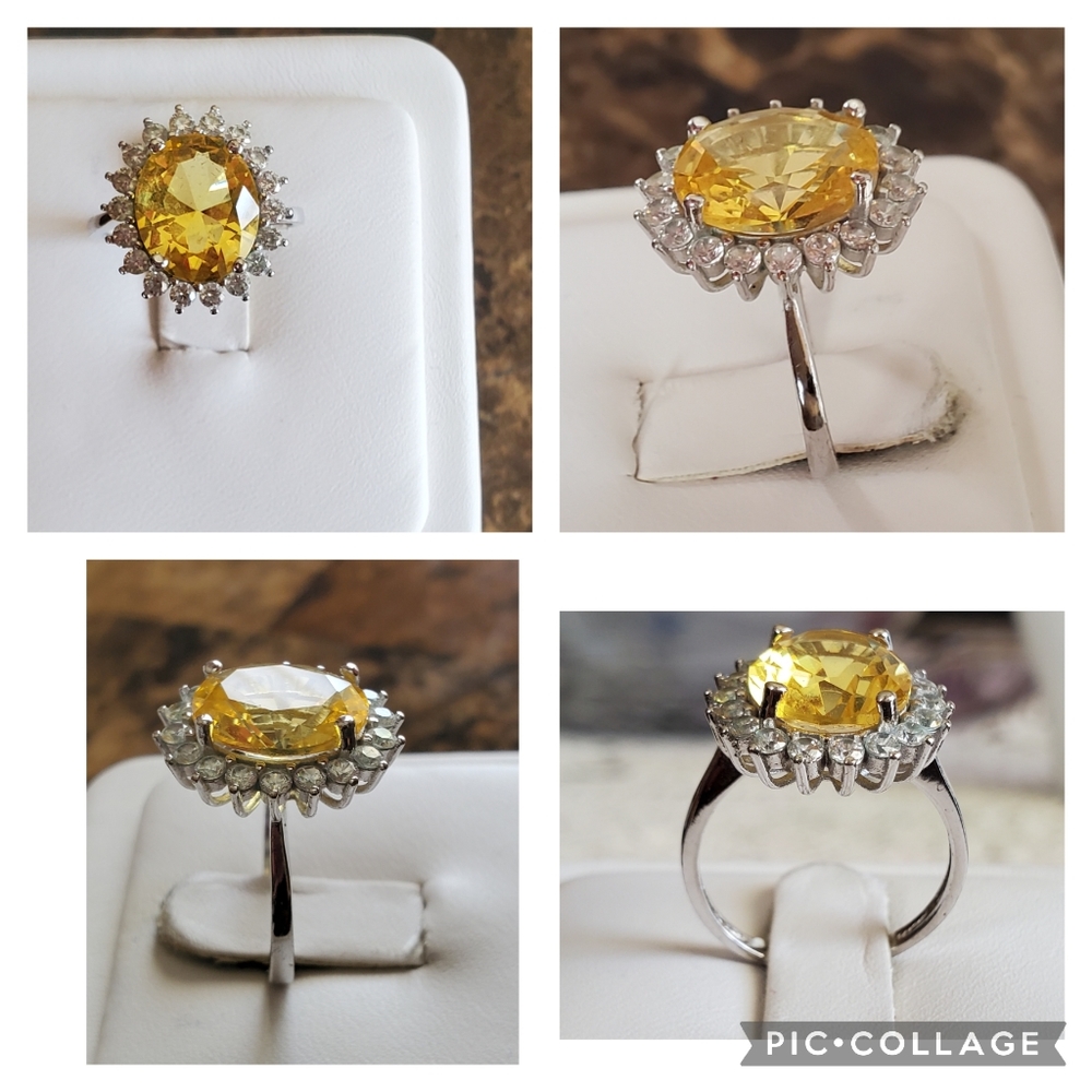 Genuine 5ct Citrine and White Sapphires Ring Size 6.5 - Picture 3 of 8